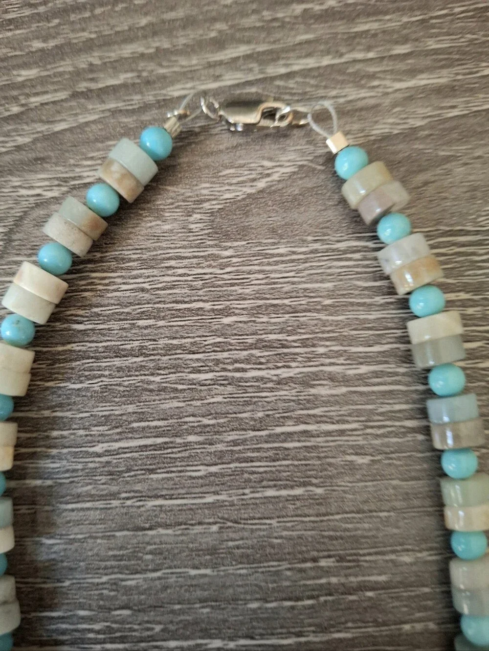 Heishi Amazonite And Turquoise Natural Stone Beads Sterling Silver 16